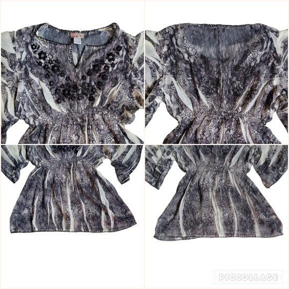 Studio MK v neck flutter sleeve floral print top sz M - Picture 3 of 9